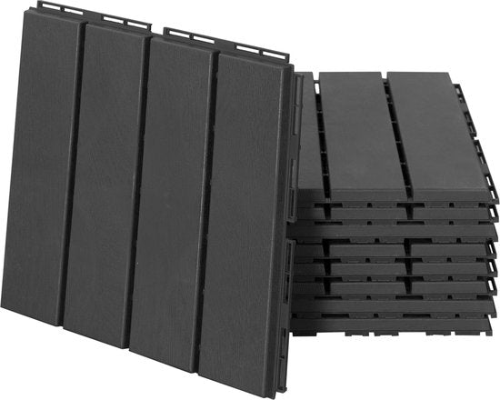 Set van 9 terrastegels kunststof met Houtnerf - klikmechanisme - 0,81 m2 - Zwart
