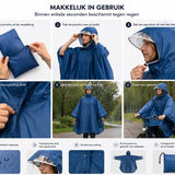 Regenponcho Volwassenen – Fietsponcho Waterdicht – Regenjas met Capuchon en Transparant Vizier – Herbruikbaar – Festival, Camping en Wandelen – Blauw