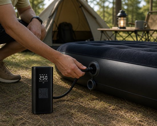 Draagbare Luchtcompressor 7000 mAh – Elektrische Luchtpomp Draadloos voor Auto, Fiets, Motor & Ballen – Digitale Bandenpomp met LCD Display, Powerbank en Automatische Stopfunctie