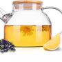 GREENKY® Glazen theepot met filter en bamboe deksel- Theekan - Duurzaam - Filter - Theehouder - Theeglas - Fruitkan - Schenkkan - Teapot - 1Liter - 1000ml