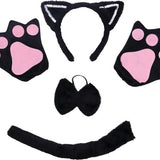 Joya Kids® Kat Zwart Verkleed Accessoires | Verkleedset Katten | Meisjes en Jongens Verkleedpak Kitten | Carnaval en Halloween Outfit kinderen | Haarband met Oren, Staart, Pootjes en Strik | Zwart