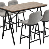 5-delige Bartafel met 4 Stoelen - Comfortabele Dikke Linnenlook Stoelbekleding - Grijs
