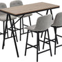5-delige Bartafel met 4 Stoelen - Comfortabele Dikke Linnenlook Stoelbekleding - Grijs