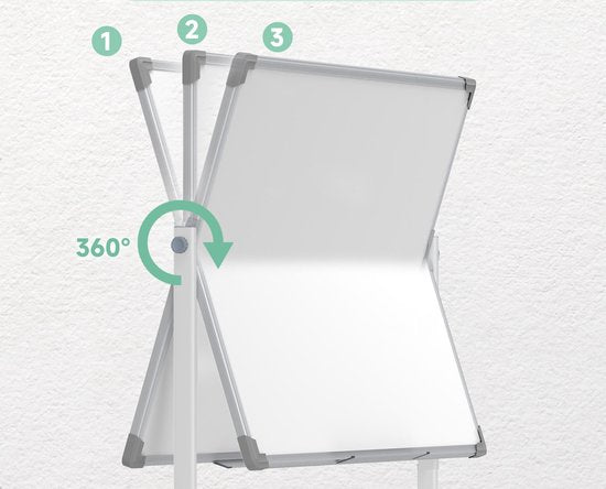 Magnetisch Whiteboard, 120 x 90 cm Kantelbaar en verrijdbaar - Met Markers en Wisser