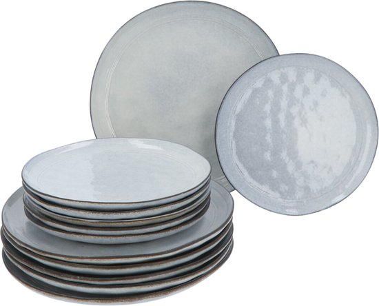 Aardewerk Serviesset Flower Beige 6 persoons 12-delig - Grijs