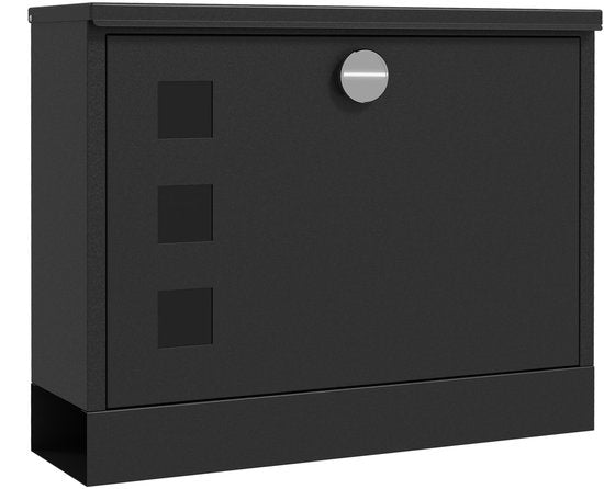 Wandbrievenbus modern - Afsluitbaar met slot - 36,5x11,5x29 cm - Zwart