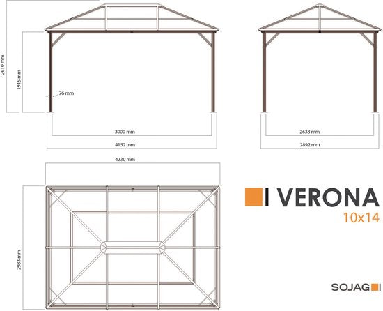 Sojag - SJ04310 - Paviljoen - Pergola - Partytent - 261 x 298 x 423 cm