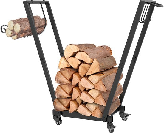Houtopslag rek Staal XL- 240 cm breed, belastbaar tot 300 kg - Zwart