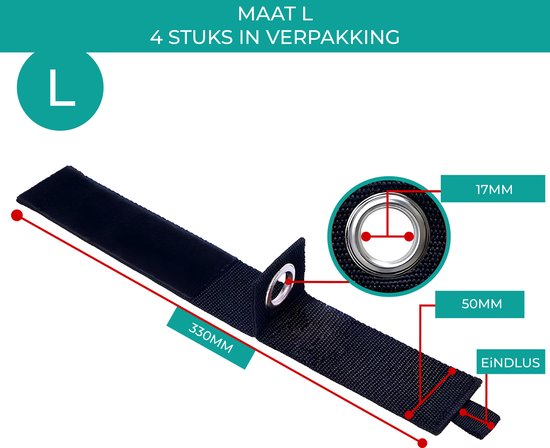 24ME® 4x Heavy Duty Storage Strap - Maat L - Kabelbinders met Ring - Sterk Klittenband - Organizers - Slijtvast