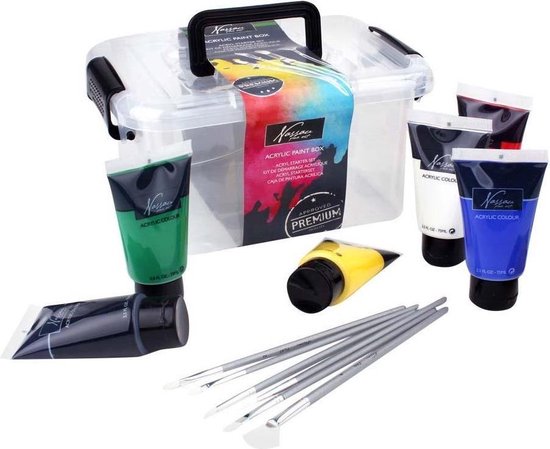 Acrylic box 9 tubes + 6 penselen