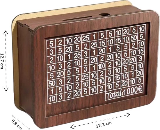 Spaarpot met €1000 Spaarchallenge – Transparante Voorzijde – Luxe Design – Motiverend Spaarhulpmiddel voor Volwassenen