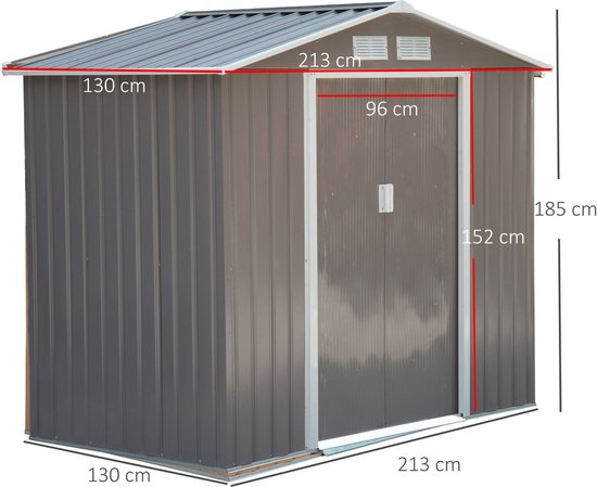 4goodz Gereedschapsschuur Metaal 127x213x185 cm - Grijs