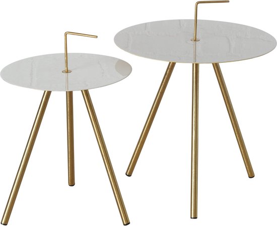 Boltze® Tobo Bijzettafel set van 2 stuks met Metaal Poten - Goud
