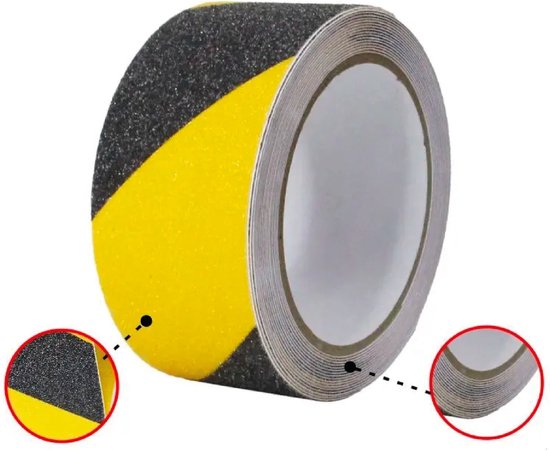 24ME® - Geel-Zwarte Antislip Waarschuwingstape – 5cm x 10 Meter – Veiligheidstape voor Trappen, Bedrijven of Thuis