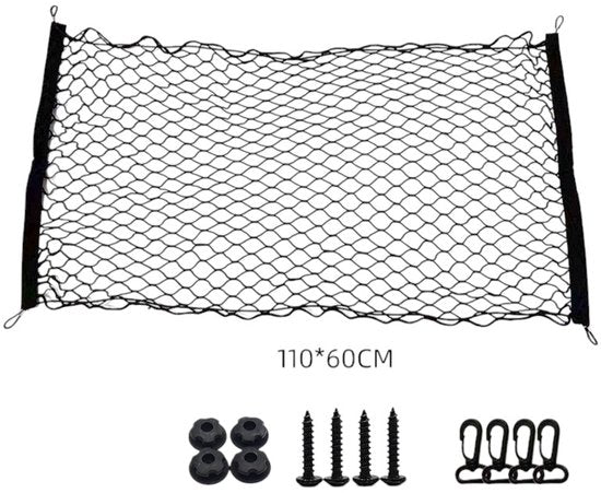 Bagagenet Auto – Kofferbaknet 110x60 cm – Elastisch Opslagnet met Bevestigingsmateriaal – Universeel Laadruimte Organizer – Anti-Slip Bagage Houder