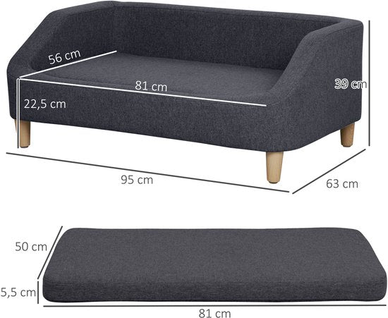 Katten- en Hondenbank met houten Poten 95 x 63 x 39 cm - Donkergrijs