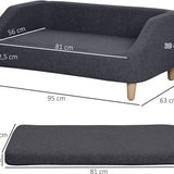 Katten- en Hondenbank met houten Poten 95 x 63 x 39 cm - Donkergrijs