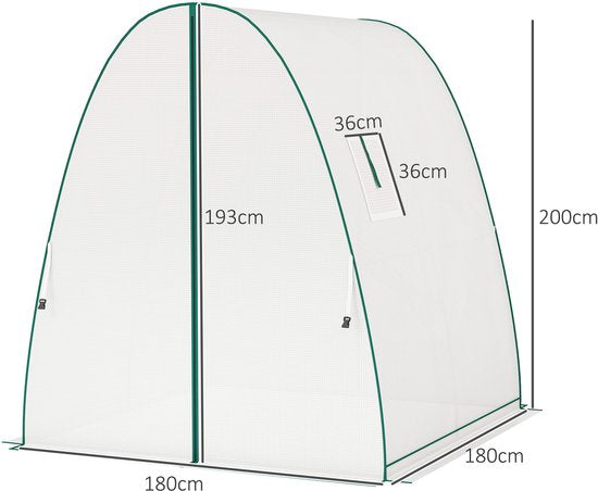 Boogvormige Kas met 2 Roldeuren, Netvensters 1,8x1,8x2 m - Wit