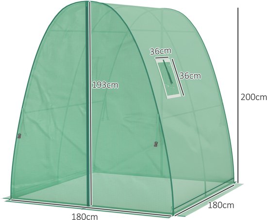 Boogvormige Kas met 2 Roldeuren, Netvensters 1,8x1,8x2 m - Groen