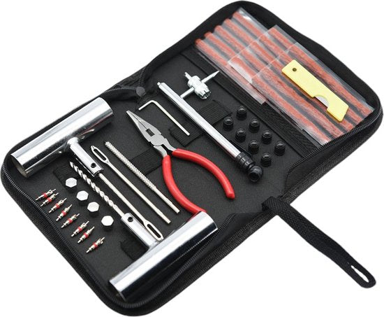 Banden Reparatieset - Complete Set - Proppenset - Inclusief Handige Opbergtas - Reparatieset voor Motor, Brommer of Auto - Bandenreparatieset Auto - Autobanden Reparatie