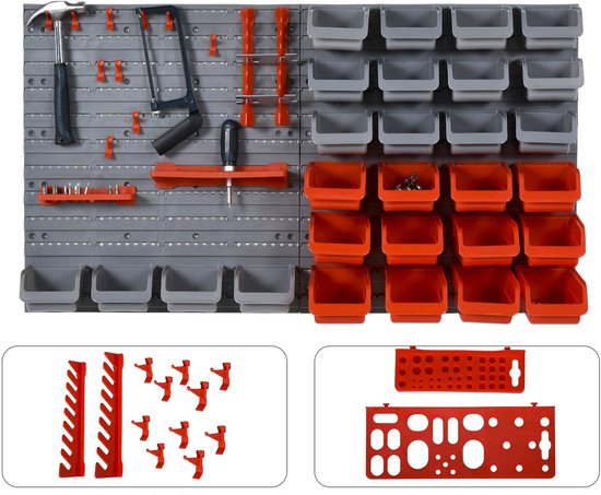 4goodz Gereedschapswand 44-dlg met Wandhouder - Rood/Grijs