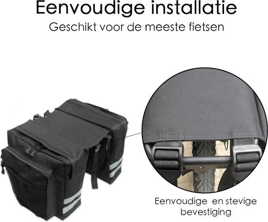 Fietstas Zwart - Medium Formaat - 2 Opbergzakken - Veel opbergruimte - Dubbele Zakken - Eenvoudige Installatie - Met Rits om Volledig af te sluiten - Fietstassen Dubbel