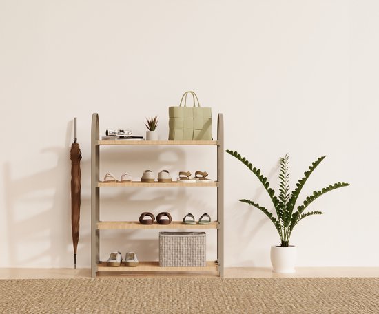 Fixwood Schoenenrek 4 Lagen – Beige - Ruimtebesparend Schoenenkast – Modern Design – Voor 12+ Paar Schoenen – Opbergsysteem Schoenenrek Hal, Slaapkamer of Woonkamer