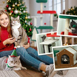 Katten Krabpaal in kerstkleuren met kattenhuis springplatforms en speelgoedballen
