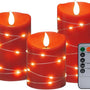 NovaWare LED Kaarsen met Bewegende Vlam - Set van 3 - Kaarsen op batterijen met afstandsbediening – Elektrische Kaarsen - Flikkerende vlam - Oplaadbaar - Timer en Dimfunctie - Rood