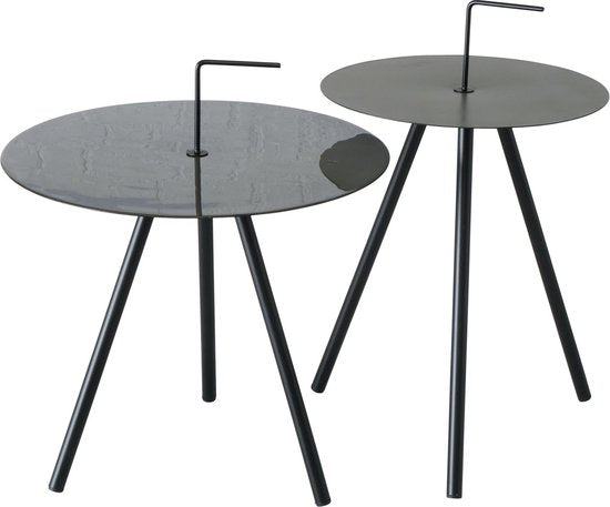 Boltze® Tobo Bijzettafel-set 2 stuks 35x52/45x58 cm - Zwart/Kaki