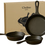Chefino Gietijzeren Pannenset – 3-delige Skillet Set – Pannenset Inductie – Gietijzeren Pan voor BBQ, Oven en Fornuis – PFAS-vrij en Krasbestendig