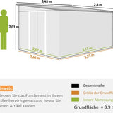 Metalen Tuinschuur met Schuin Dak - Dubbele Vergrendelbare Deuren - 2,8 x 3,45 x 2,01m - Grijs