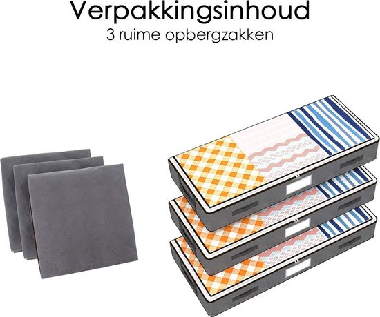Bed Organizer - 3 stuks - Ruime Opbergzakken voor Kleding en Dekbedden - Grijs - Opbergtassen voor onder je Bed