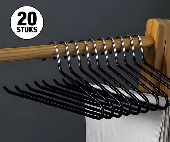 Luxe Broekhanger – 20 stuks – Metalen Kledinghangers – Kledingkast Organizer – Kleerhangers – Ruimtebesparende Broekhangers – Anti-slip - Zwart