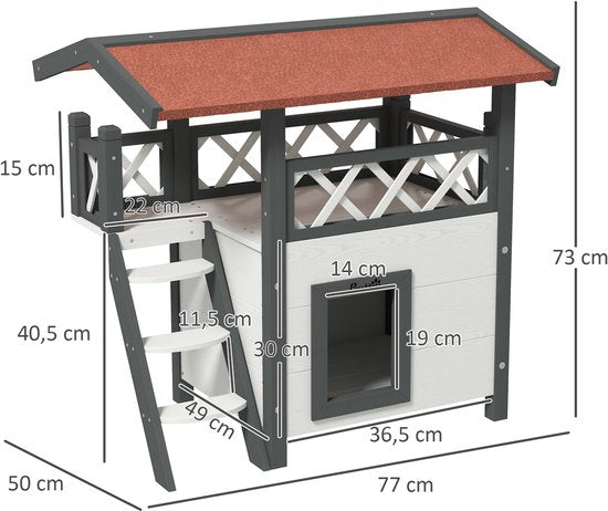 4goodz kattenhuis 2 laags 77x50x73cm - Wit/Rood