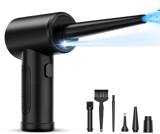 Air Duster met Verlichting en 3 Snelheden - 6 Opzetstukken - 51.000 RPM - Draadloos & USB Oplaadbaar - Perslucht - Compressed air