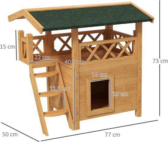 4goodz kattenhuis 2 laags 77x50x73cm - Bruin
