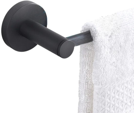 Badkamer Accessoire Set - Zwart – 4-delig – Handdoekstang, WC Rolhouder, Handdoekring & Haak – RVS – Wandbevestiging – Modern Design