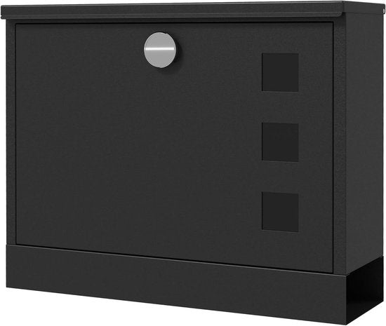 Wandbrievenbus modern - Afsluitbaar met slot - 36,5x11,5x29 cm - Zwart