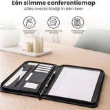 Conferentiemap met Rits - Conferentiemap A4 - Luxe Schrijfmap Opbergmap A4 - Documentenmap Werkmap - Kantoor Conferentie Map - Inclusief Notitieblok, Penhouder & Pasjeshouder - Zwart