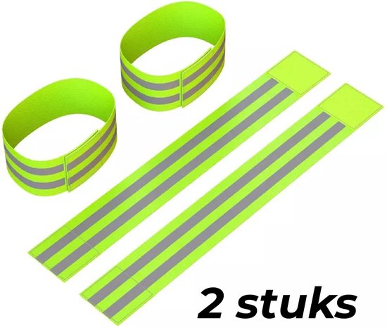 24ME® - 2 Stuks Reflecterende Elastieke Hardloop Band - Geel Veiligheidsband - Sportarmband
