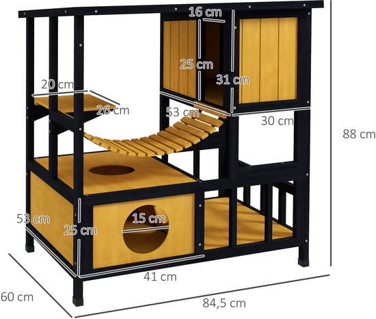 4goodz Kattenhuis 3 laags 85x60x88 cm - Geel + Zwart