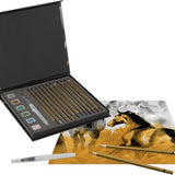 Nassau Fine Art 19-Delige Metallic Mixed Media Set | Metallic Kleurpotloden - Metallic verf - Waterbrush | In Handige Opbergbox