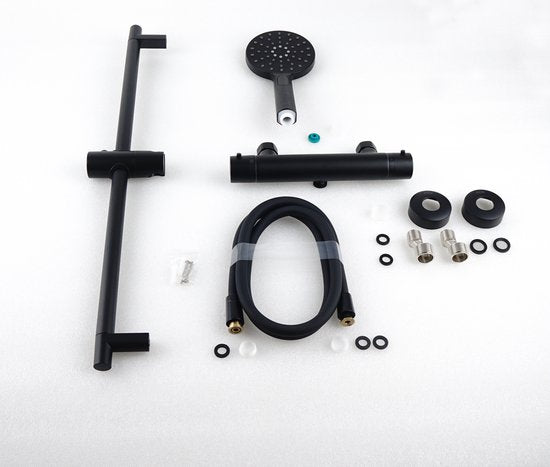 Luzzo® Flower Black Doucheset Thermostaatkraan met Glijstang - Zwart