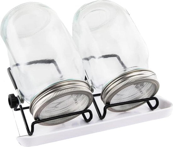 Kiemglas - 2 Stuks - 1000ML - Kiempot set - Groente kiemen - Kiempotten voor Kiemgroenten - Inclusief Houder