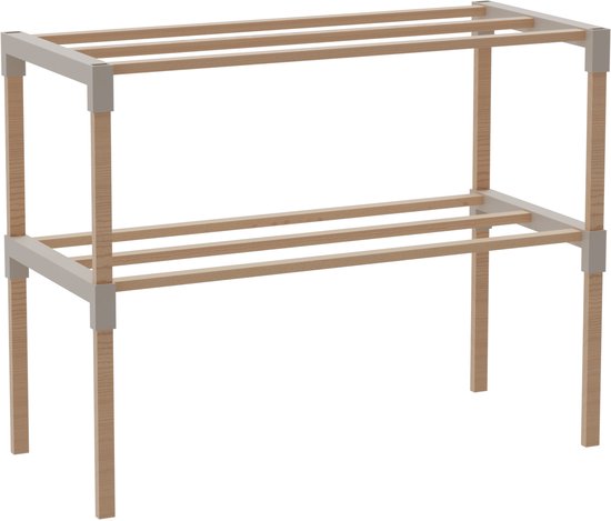 Fixwood Schoenenrek 2 Lagen – Beige - Compact Houten Schoenenkast – Ruimtebesparend Schoenenrek voor 6+ Paar – Duurzaam & Modern Design – 51 x 23 x 39 cm