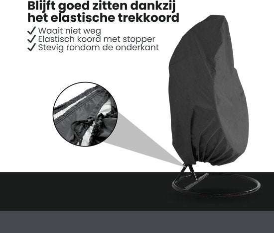 Beschermhoes Hangstoel Egg - Zwart - 190 x 115 cm - Waterproof - Universeel model - Hoes van Egg Chair - Waterdichte Beschermer voor Egg Stoel met Standaard