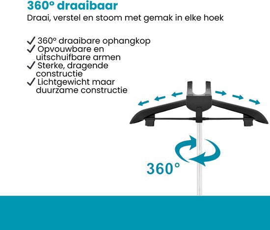 Kledingstomer Standaard met Handschoen – Verstelbare Stoomstandaard voor Kleding – 360° Draaibare Kledinghouder – Staande Kledinghanger voor Stomen & Ontkreuken