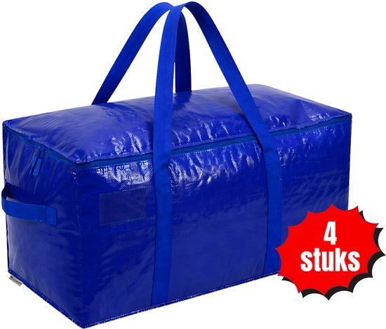 Opbergtassen XL - Blauw - 4 Stuks - 92 Liter - Verhuistassen - Big Shopper - Waterdicht - Opbergzak met Handvat
