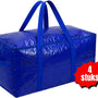 Opbergtassen XL - Blauw - 4 Stuks - 92 Liter - Verhuistassen - Big Shopper - Waterdicht - Opbergzak met Handvat
